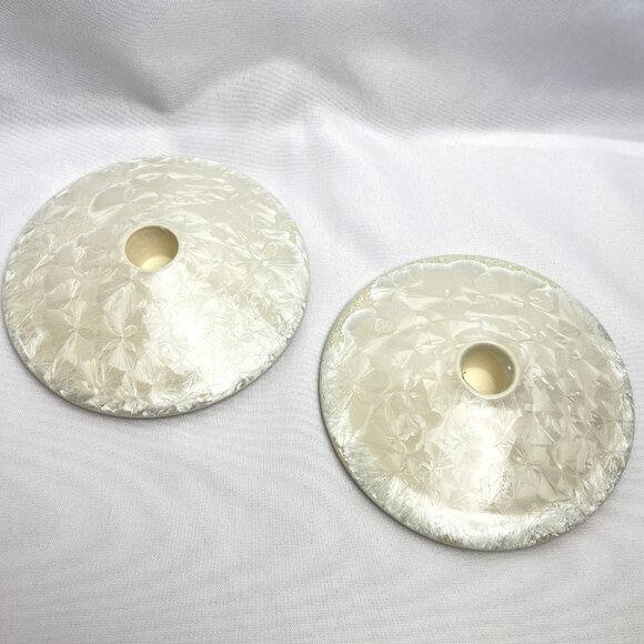 Pearlescent Ceramic Candlestick Holders Textured Modern Sculptural Accent Pair - Picture 7 of 8